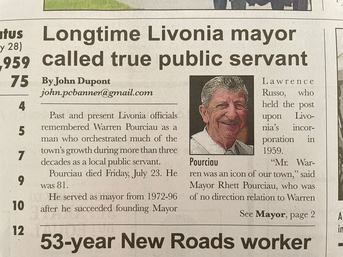 Warren Pourciau, Sr. newspaper article